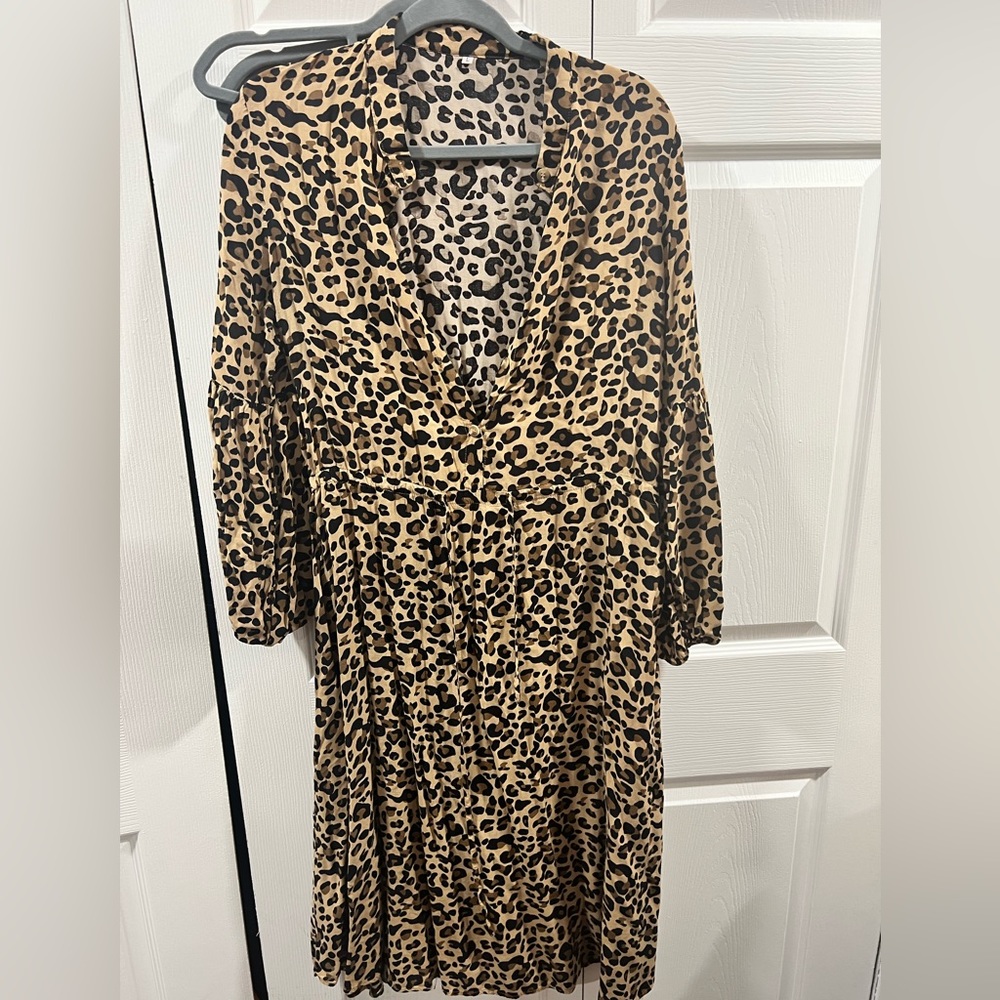 Midi Length Leopard Print Dress